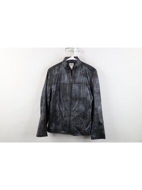 Vintage 90s Chicos Snakeskin Print Leather Moto Jacket Womens Size 1 Medium